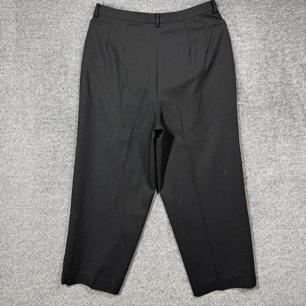 DKNY Pants Womens 12 Black 100% Wool Pleated High Rise Straight‎ Leg